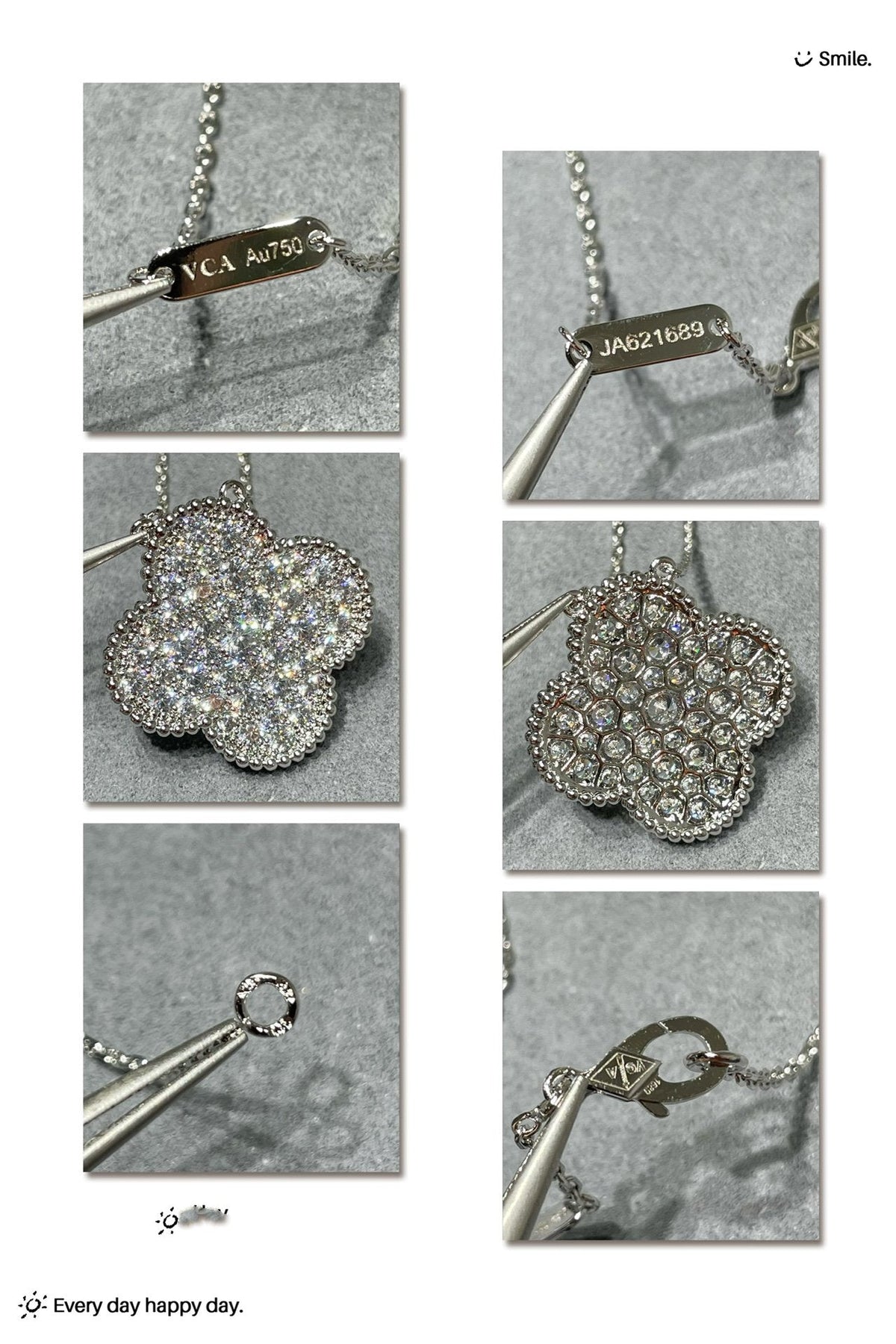 [Renovia Jewelry]CLOVER 25MM LARGE PENDANT DIAMOND PAVED SILVER NECKLACE