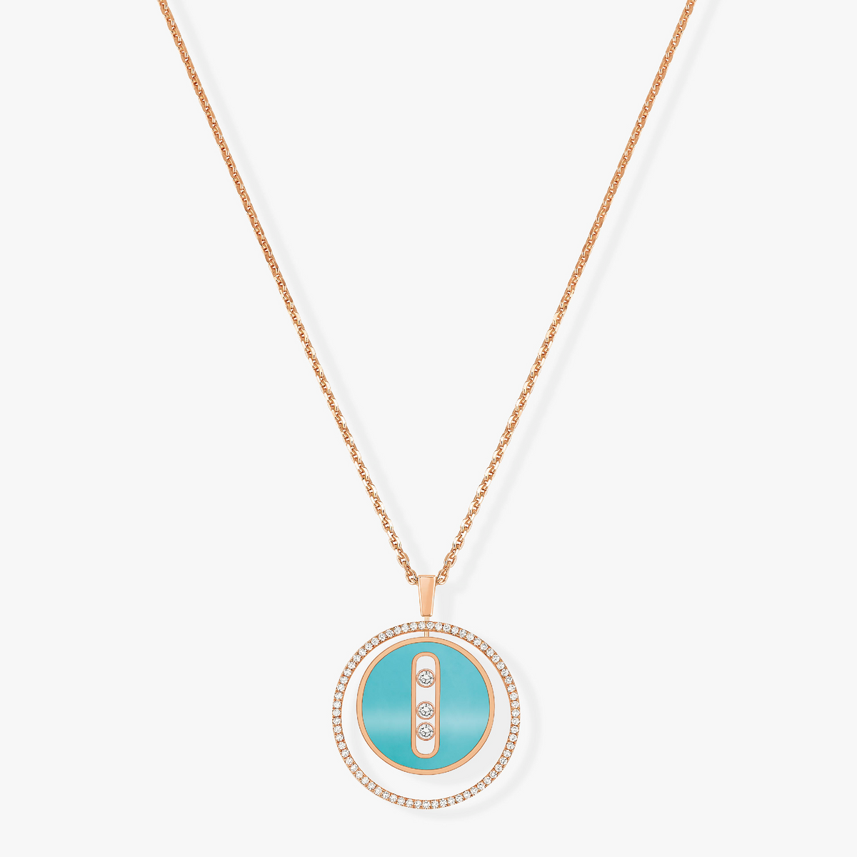 [Renovia Jewelry]LUCKY MOVE 3 DIAMONDS TURQUOISE PINK GOLD DIAMOND NECKLACE
