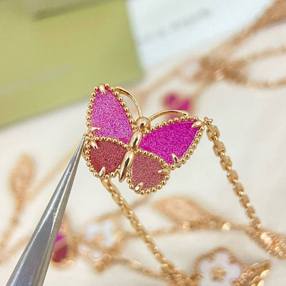 [Renovia Jewelry]ROSE QUARTZ MIXED FLOWER BUTTERFLY SWEATER CHAIN
