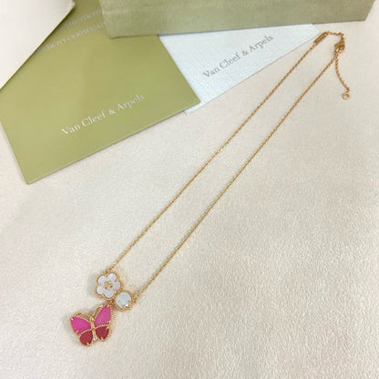 [Renovia Jewelry]ROSE QUARTZ THREE‑IN‑ONE BUTTERFLY NECKLACE