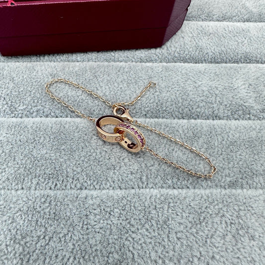 [Renovia Jewelry]LOVE DOUBLE PINK STONES RING BRACELET