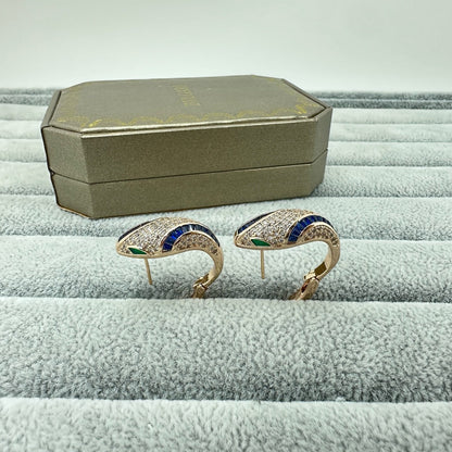 [Renovia Jewelry]FULL STONE TWO-TONE SNAKE EARRING STUDS