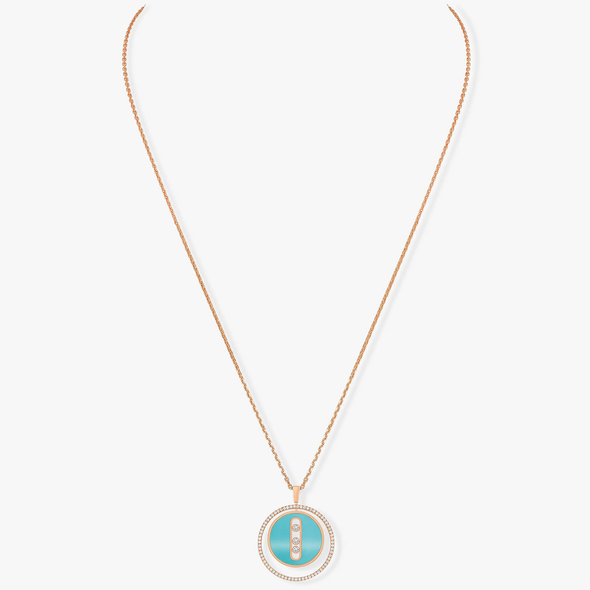 [Renovia Jewelry]LUCKY MOVE 3 DIAMONDS TURQUOISE PINK GOLD DIAMOND NECKLACE