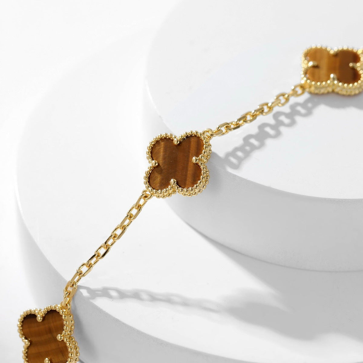 [Renovia Jewelry]CLOVER 10 MOTIFS TIGER EYE NECKLACE