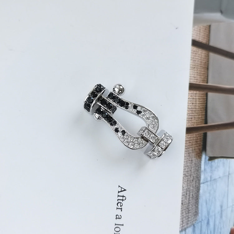 [Renovia Jewelry]FORCE LARGE HORSESHOE BLACK WHITE DIAMOND BRACELET ROSE GOLD