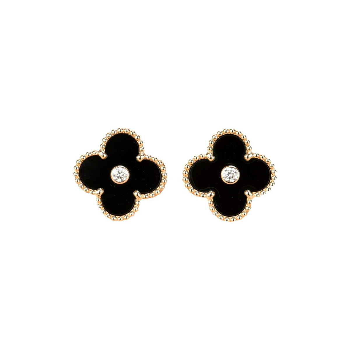 [Renovia Jewelry]CLOVER MEDIUM 1 MOTIFS ONYX DIAMOND EARRINGS